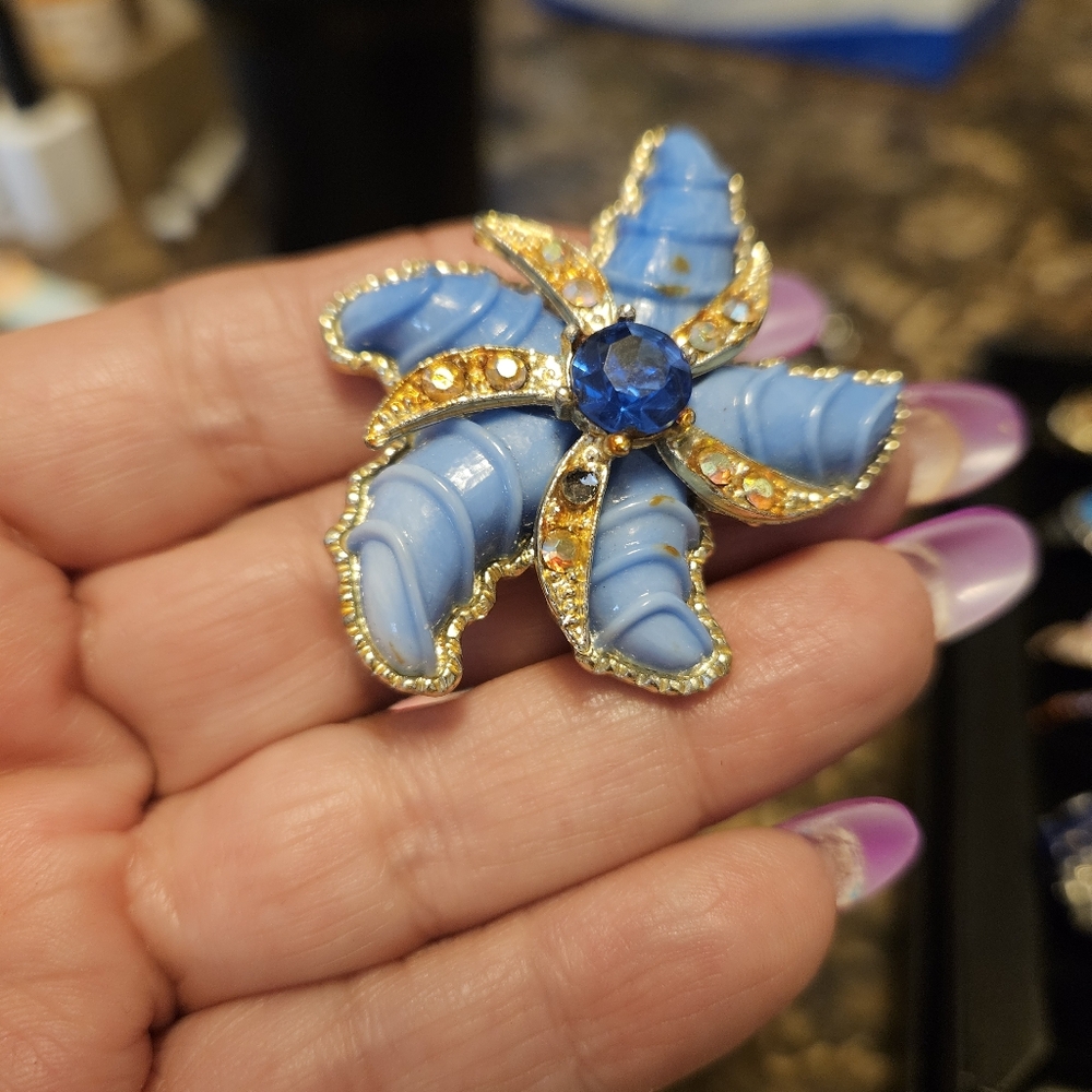 Blue and Gold Starfish Brooch